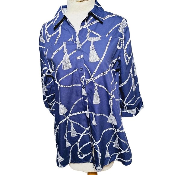 Chico's Tops - Chico's Button Down blouse size 12 nautical print quarter‎ sleeve flip cuff